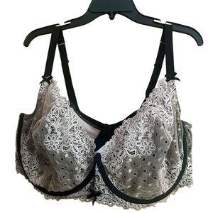 Cacique Black and Blush Pink Lace Bra size 44DDD